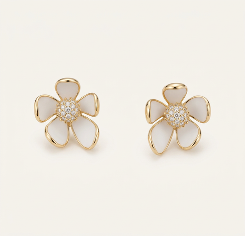 White Enamel Floral Studs