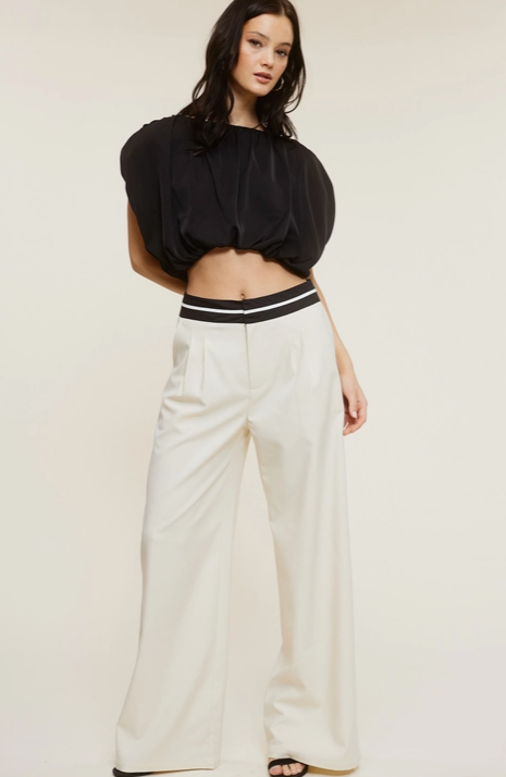 Trouser Pants with Contrast Striped Waistband