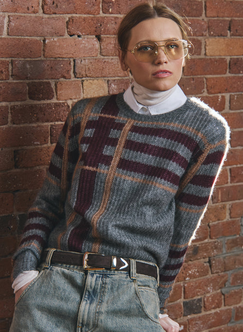 Shaker Stitch Plaid Crew