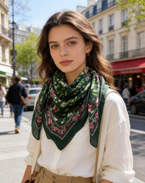 Square Floral Print Scarf-Pink