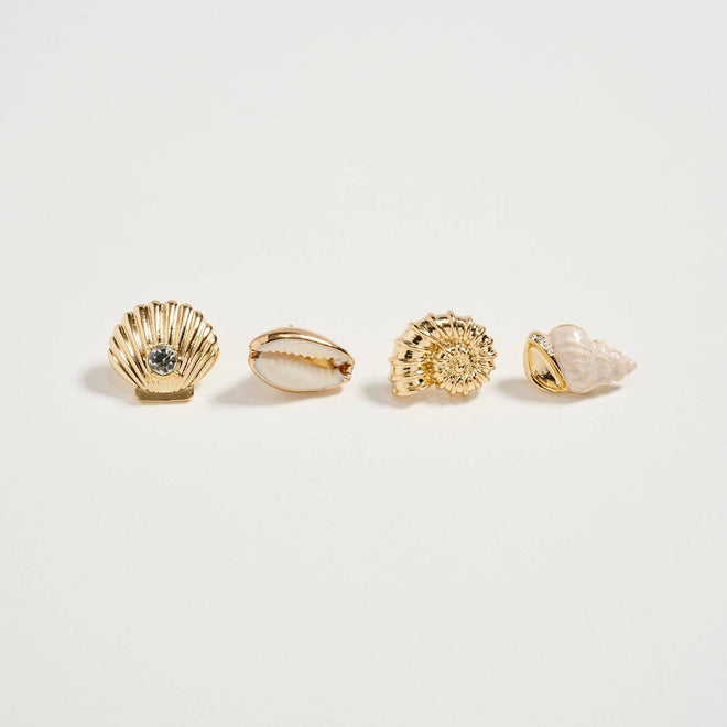 Gold Seashell & Conch Brooch Pin Set