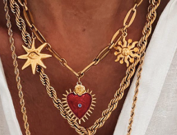 Red heart and gold necklace