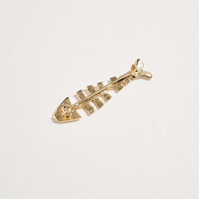 Gold Fish Bone Brooch Pin