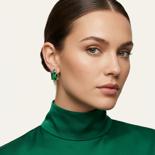 Emerald-Cut Green and Blue Studs