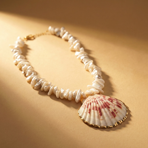 Scallop Shell Necklace w/Pearls