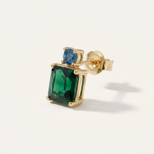 Emerald-Cut Green and Blue Studs