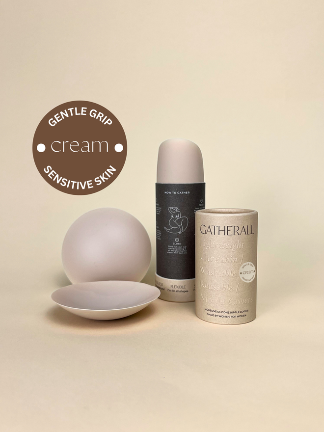 Nipple cover products with 'Gatherall' branding on a beige background