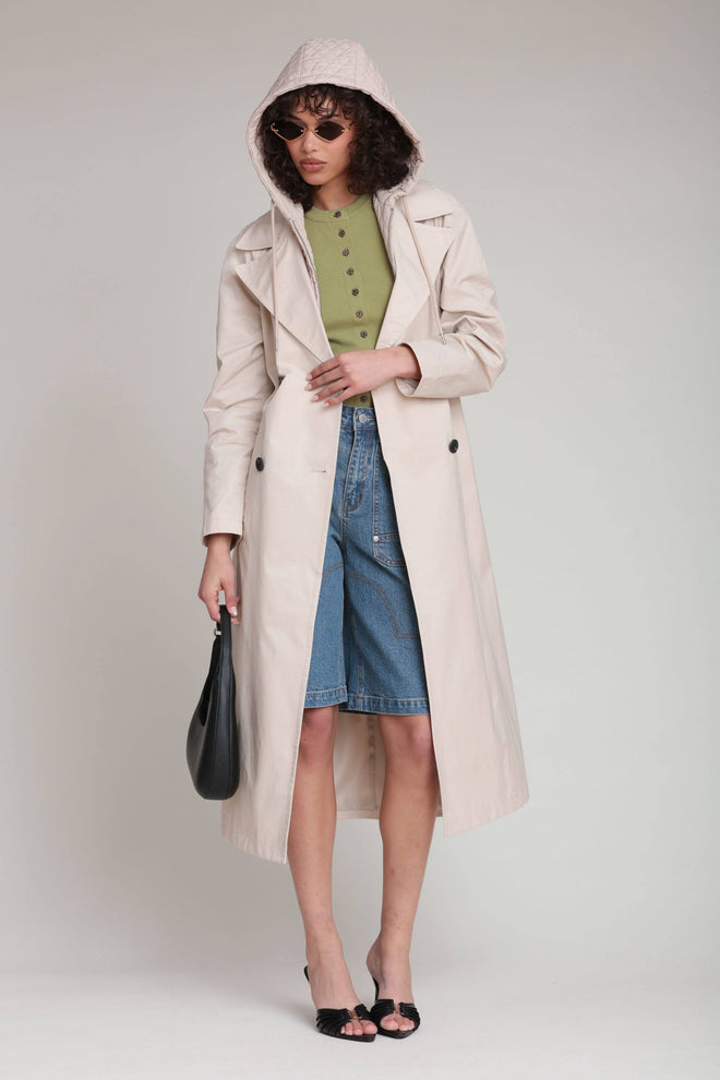 Quilted Hoodie Trench Coat