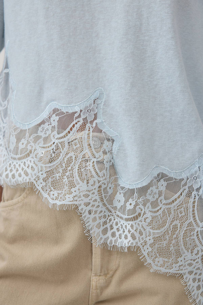 Slub Knit Lace Hem Tee