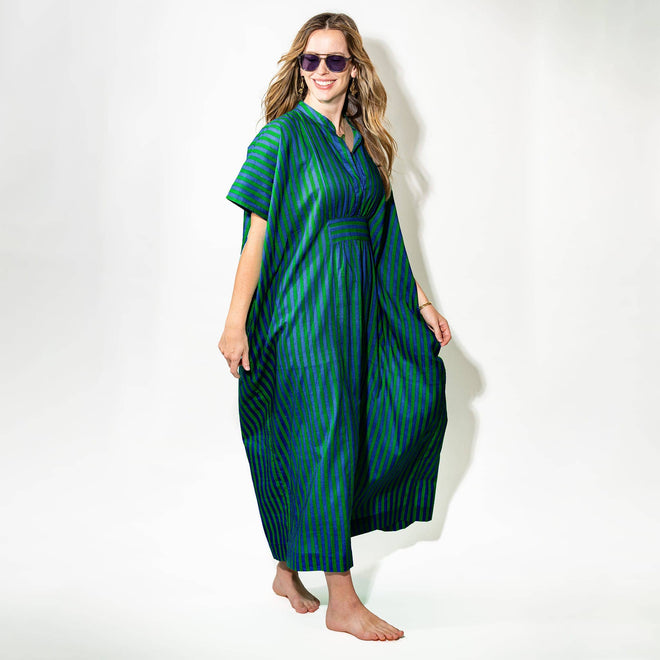 Margot Stripe Kaftan-Navy/Green