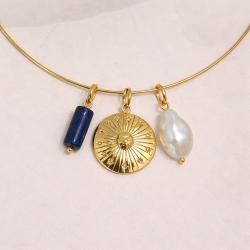 Pearl/Sun/Lapis Oliver Necklace