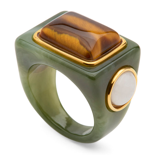 Jade Resin Tigers Eye Ring