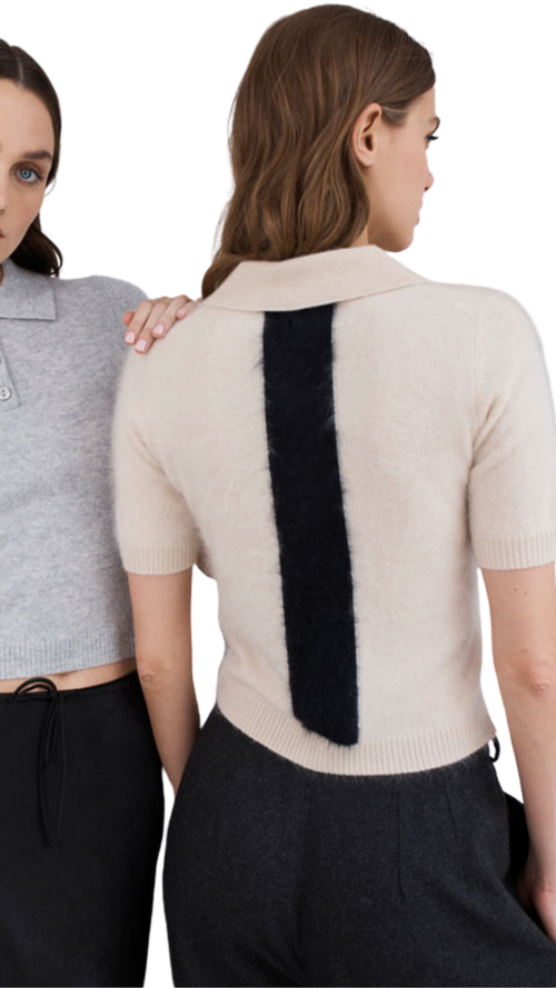 Cropped S/s Polo W/ Colorblock Stripe