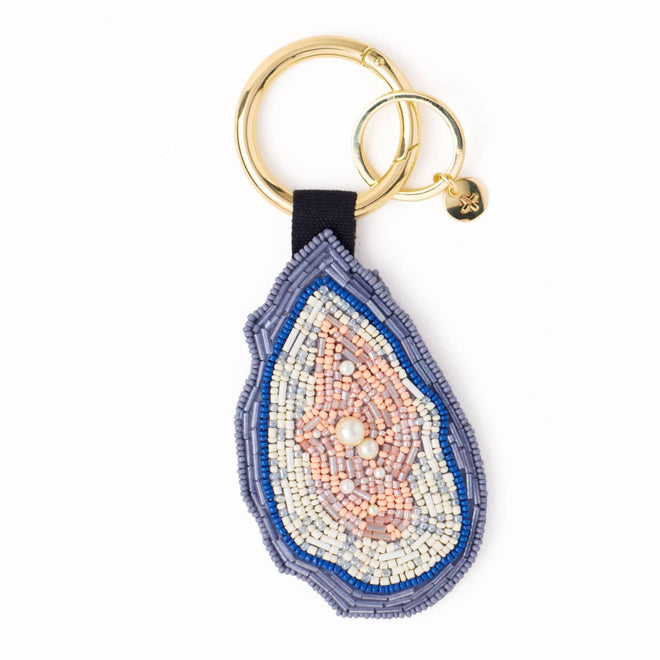 Riley Oyster Beaded Bag Charm Grey