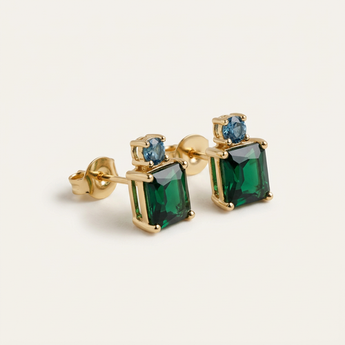 Emerald-Cut Green and Blue Studs