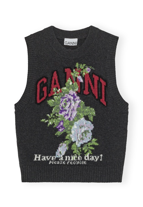 Graphic Wool Mix Flowers Vest