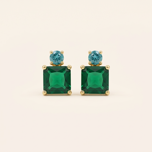 Emerald-Cut Green and Blue Studs
