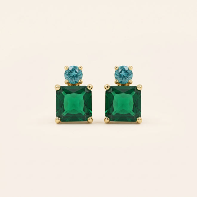 Emerald-Cut Green and Blue Studs