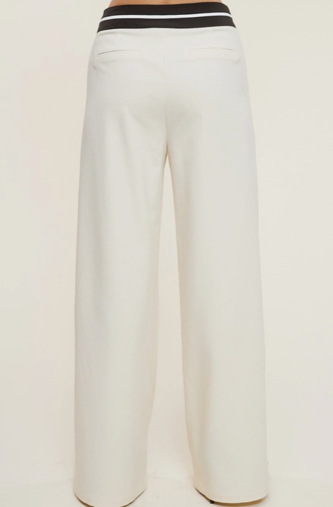 Trouser Pants with Contrast Striped Waistband