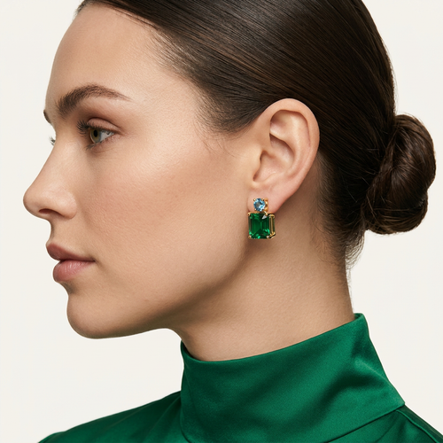 Emerald-Cut Green and Blue Studs