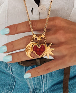 Gold and Red Hearts Charm Necklaces