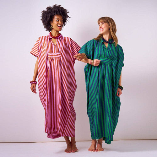 Margot Stripe Kaftan-Navy/Green