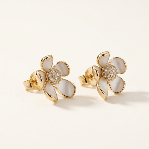 White Enamel Floral Studs