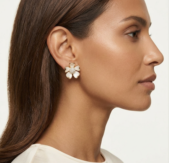 White Enamel Floral Studs