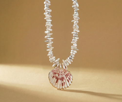 Scallop Shell Necklace w/Pearls